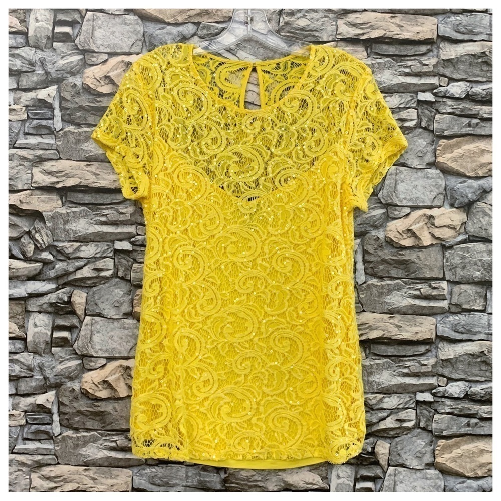 #27 INC International Concepts Yellow Blouse Sequins Embellished Shirt Medium